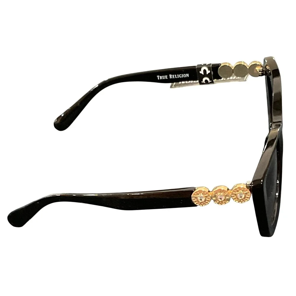 True religion‎ women's sunglasses black gold rhinestone cats eye TR57810 D1B GS2